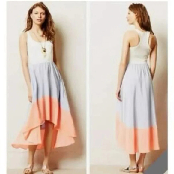 Anthropologie Hutch Blue Coral Color Block High Low Midi Dress Size Med Petite - Picture 6 of 6
